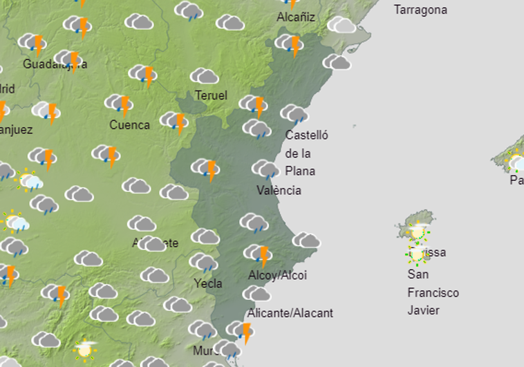 Aemet activa un aviso amarillo en la Comunitat ante la llegada de la borrasca Martinho que dejará lluvias y rachas de viento de hasta 60 km/h